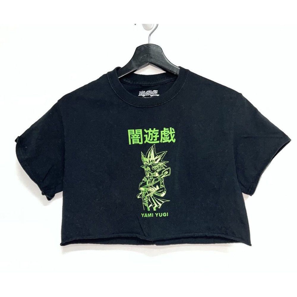 Vintage 90s Yu-gi-oh Yami yugi Cropped Embroidered Tee SZ S Black Green T-shirt